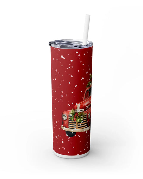 Holiday Tumbler Christmas Red Truck With Snowflakes And Poinsettias 20 Oz