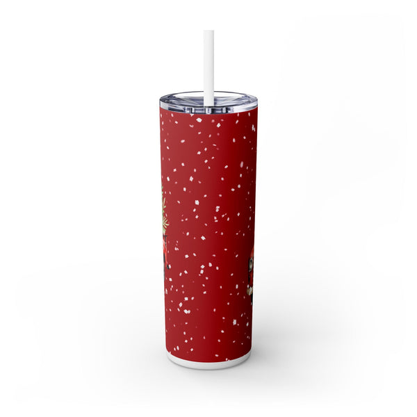 Holiday Tumbler - Christmas Red Truck with Snowflakes and Poinsettias, Winter Holiday Gift