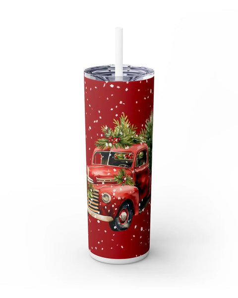 Holiday Tumbler Christmas Red Truck With Snowflakes And Poinsettias 20 Oz