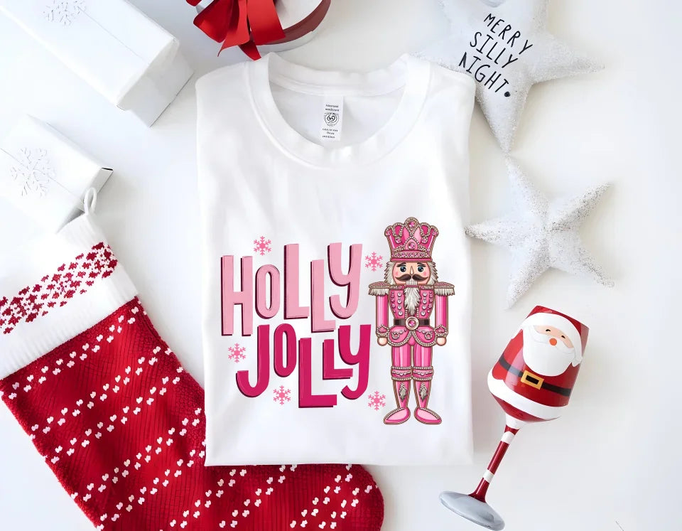 Holly Jolly Christmas T-Shirt - Festive Nutcracker Graphic Tee, Cute Holiday Shirt for Christmas Cheer