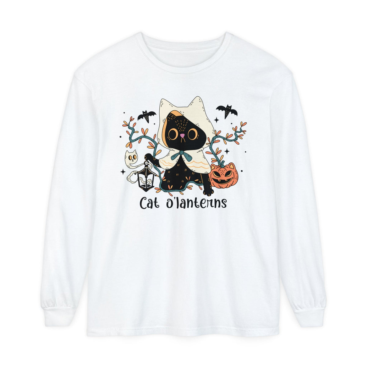 Hooded Ghost Cat – Spooky Halloween Long Sleeve T-Shirt Cute Graphic Tee