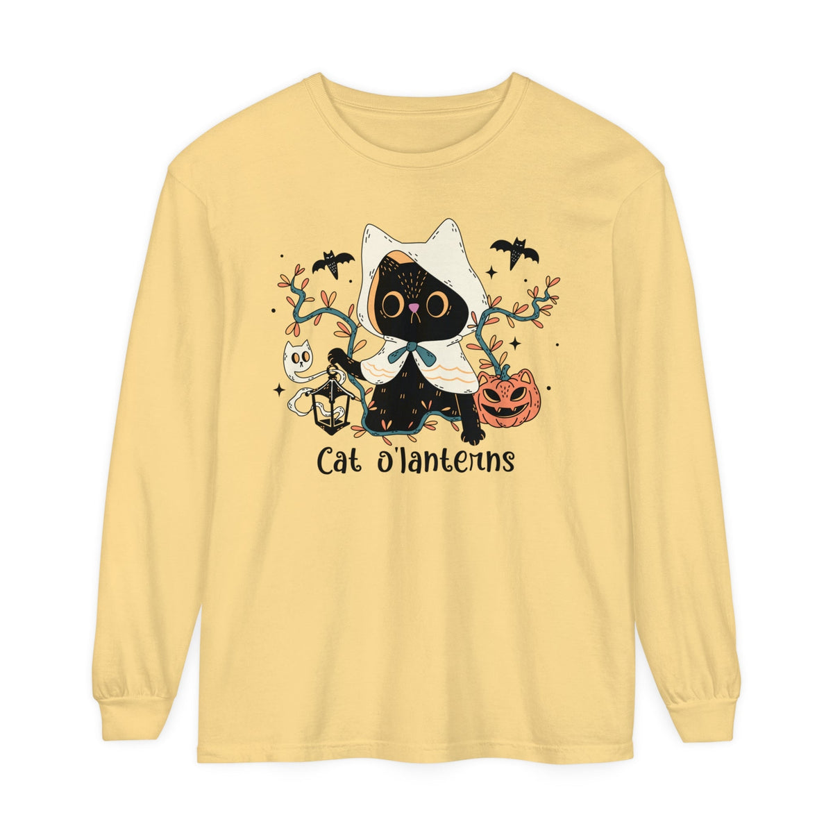 Hooded Ghost Cat – Spooky Halloween Long Sleeve T-Shirt Cute Graphic Tee