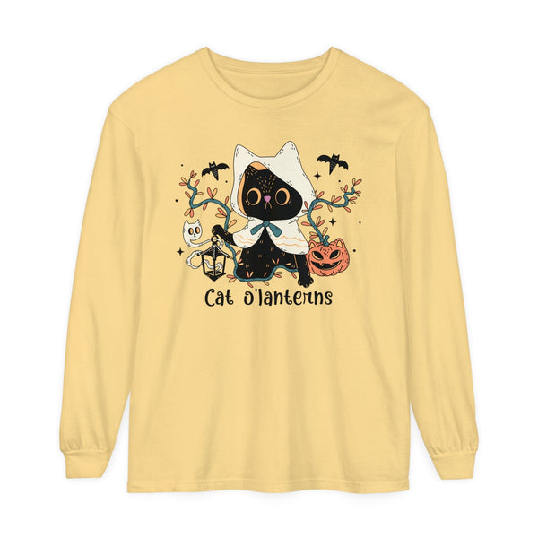 Hooded Ghost Cat – Spooky Halloween Long Sleeve T-Shirt Cute Graphic Tee