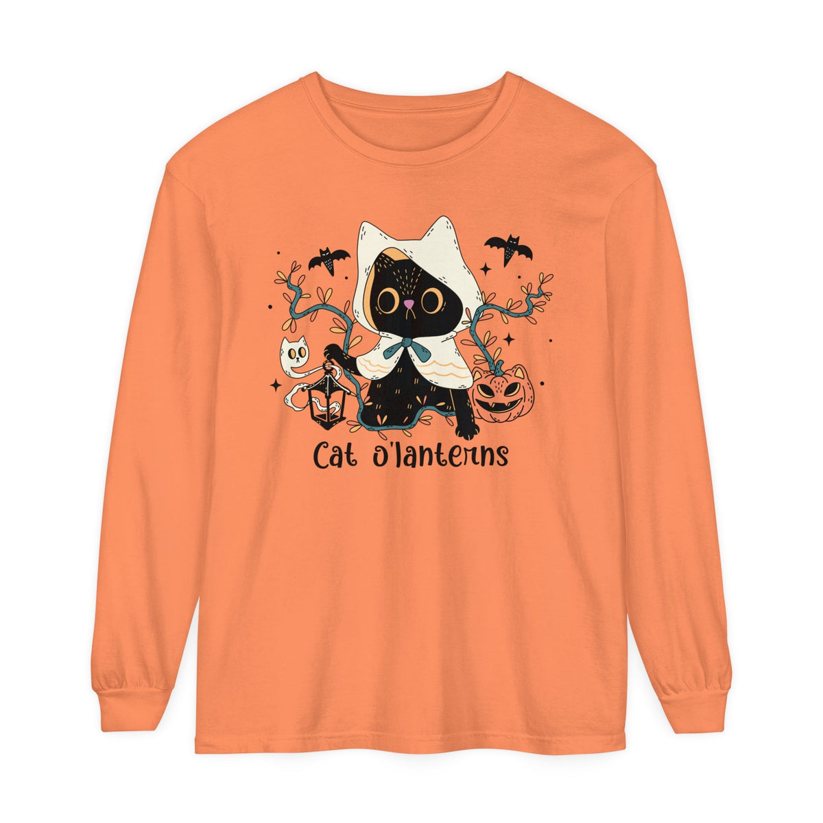 Hooded Ghost Cat – Spooky Halloween Long Sleeve T-Shirt Cute Graphic Tee