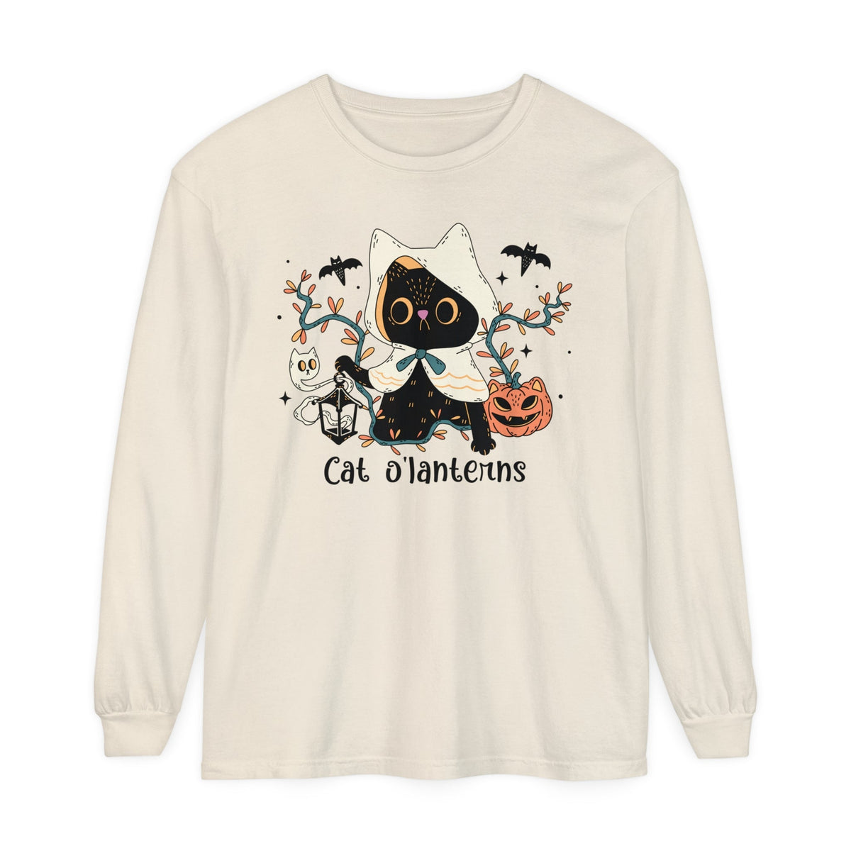 Hooded Ghost Cat – Spooky Halloween Long Sleeve T-Shirt Cute Graphic Tee