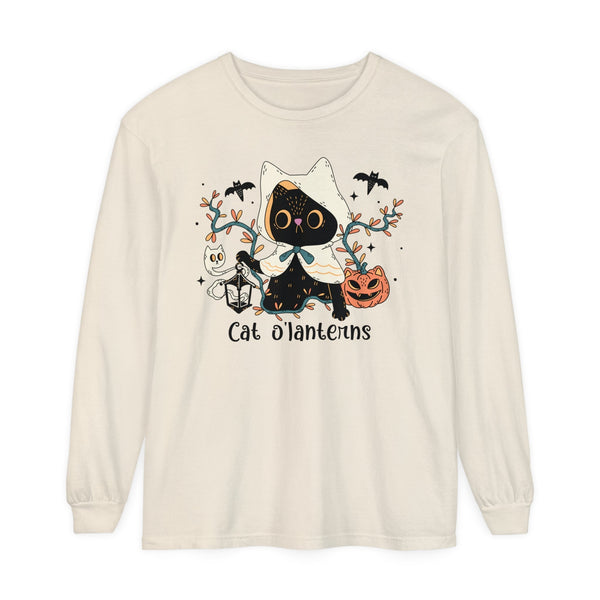 Hooded Ghost Cat – Spooky Halloween Long Sleeve T-Shirt Cute Graphic Tee