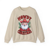 Howdy Christmas Sweatshirt – Fun Cowboy Santa Graphic Sweatshirt – Festive Holiday Sweatshirt for Women – Cozy Christmas