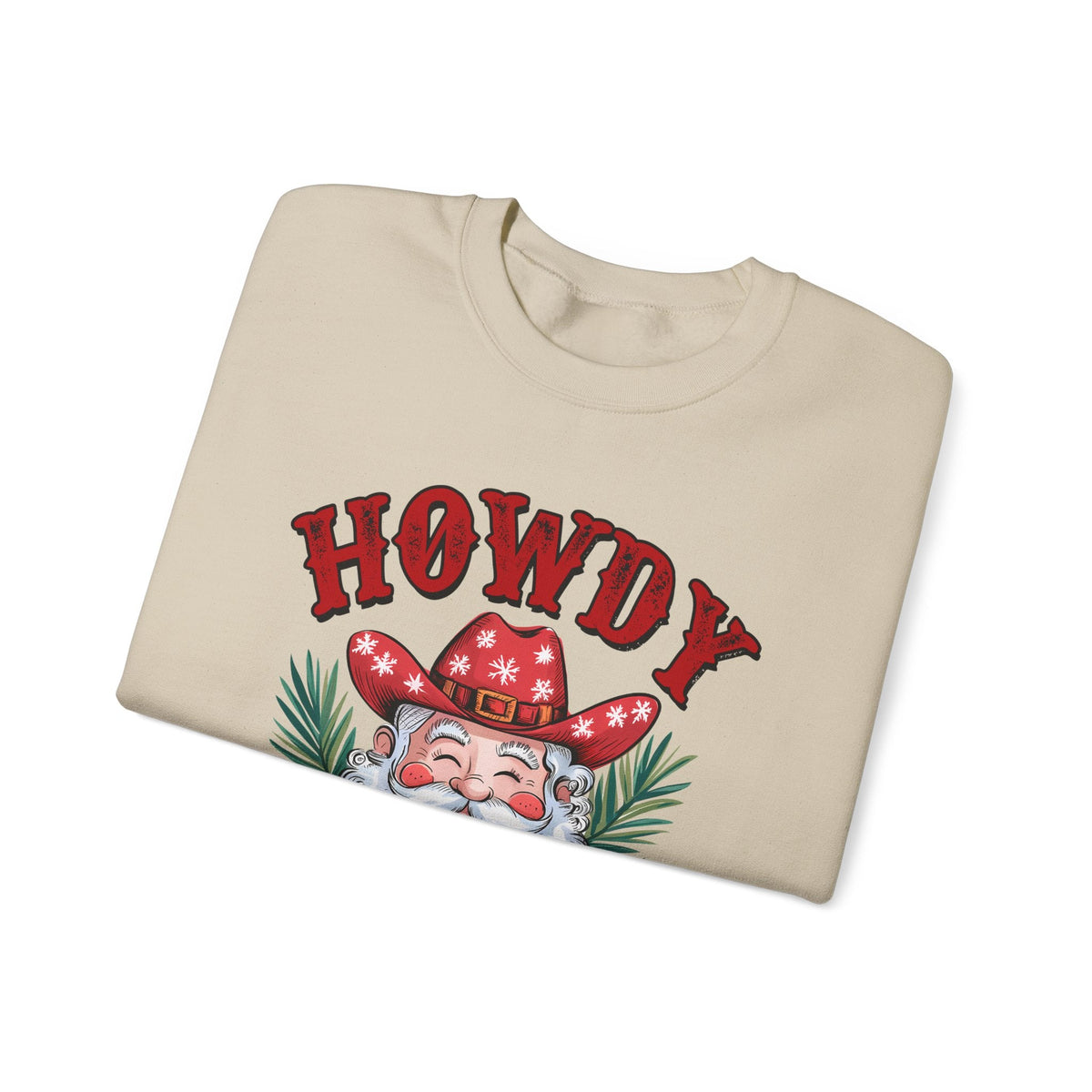 Howdy Christmas Sweatshirt – Fun Cowboy Santa Graphic Sweatshirt – Festive Holiday Sweatshirt for Women – Cozy Christmas