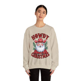 Howdy Christmas Sweatshirt – Fun Cowboy Santa Graphic Sweatshirt – Festive Holiday Sweatshirt for Women – Cozy Christmas