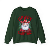 Howdy Christmas Sweatshirt – Fun Cowboy Santa Graphic Sweatshirt – Festive Holiday Sweatshirt for Women – Cozy Christmas