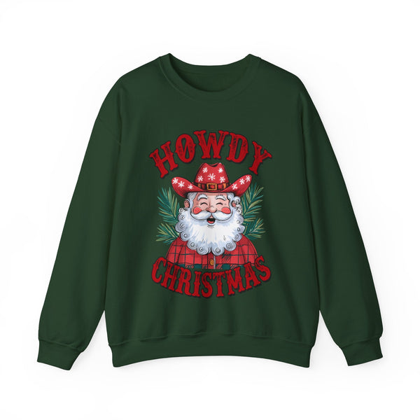 Howdy Christmas Sweatshirt – Fun Cowboy Santa Graphic Sweatshirt – Festive Holiday Sweatshirt for Women – Cozy Christmas