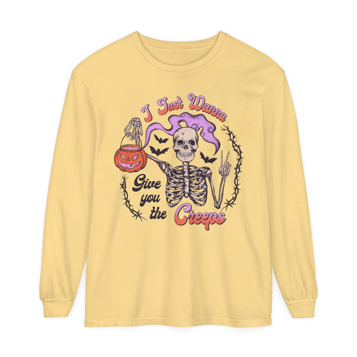 I Just Wanna Give You The Creeps - Retro Skeleton Halloween Long Sleeve T-Shirt