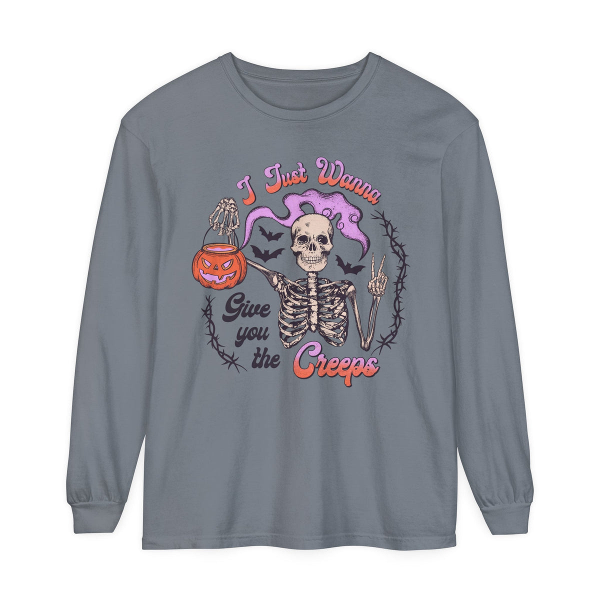 I Just Wanna Give You The Creeps - Retro Skeleton Halloween Long Sleeve T-Shirt