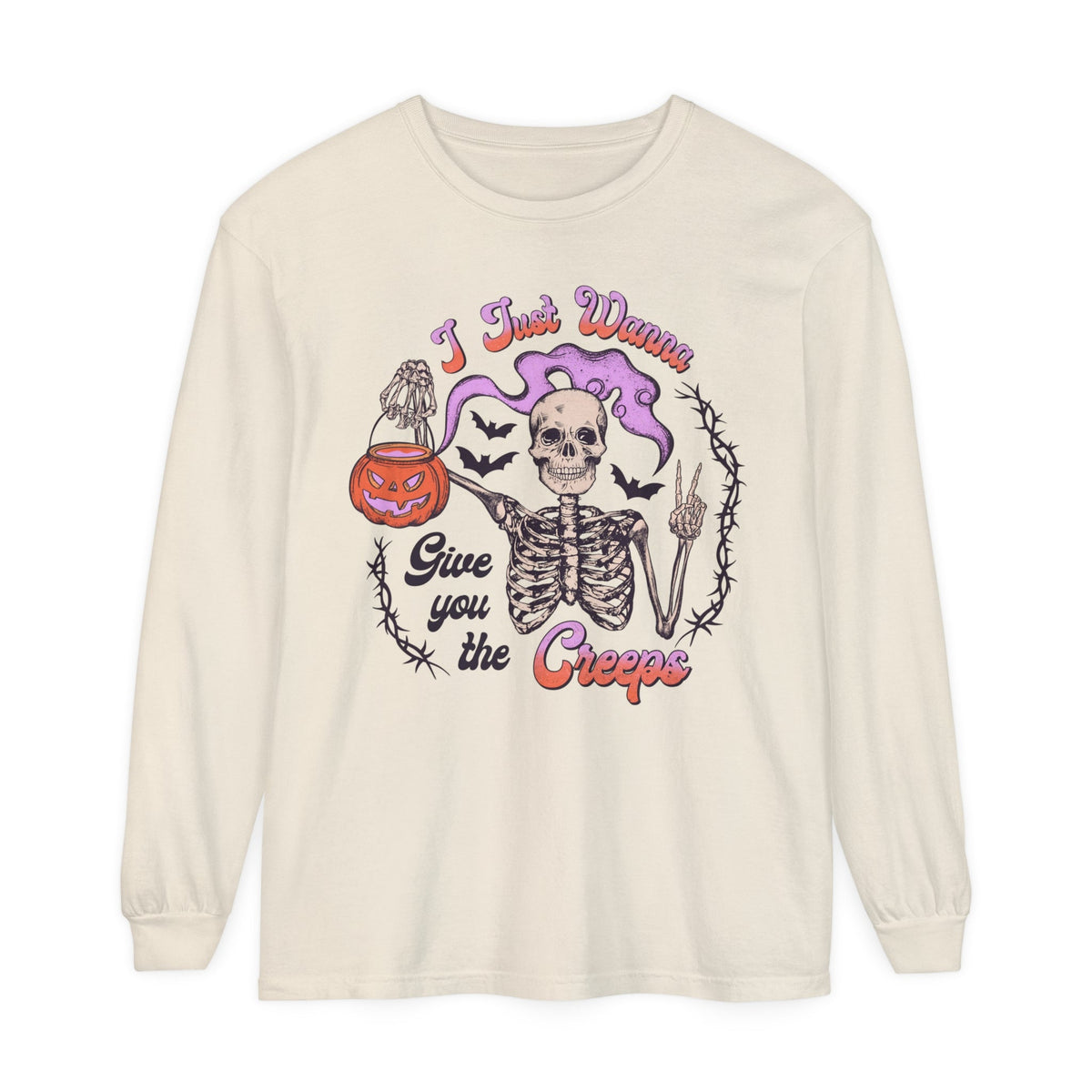 I Just Wanna Give You The Creeps - Retro Skeleton Halloween Long Sleeve T-Shirt