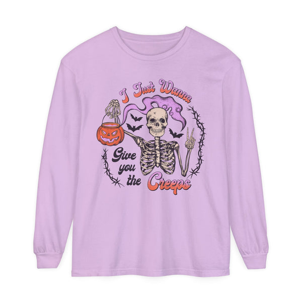 I Just Wanna Give You The Creeps - Retro Skeleton Halloween Long Sleeve T-Shirt