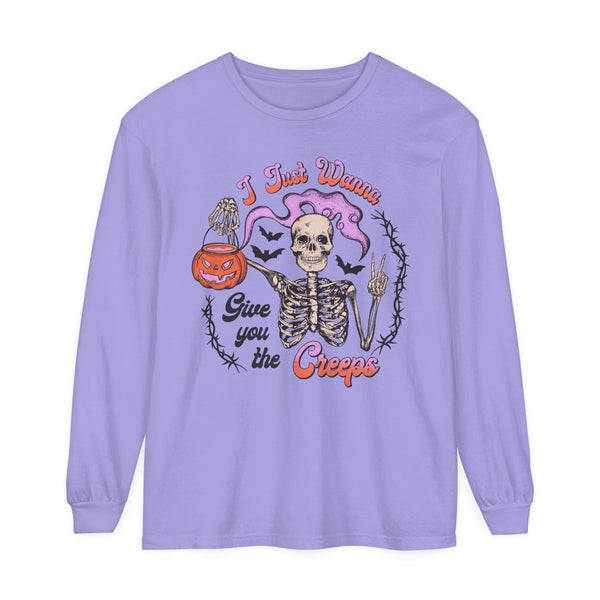 I Just Wanna Give You The Creeps - Retro Skeleton Halloween Long Sleeve T-Shirt