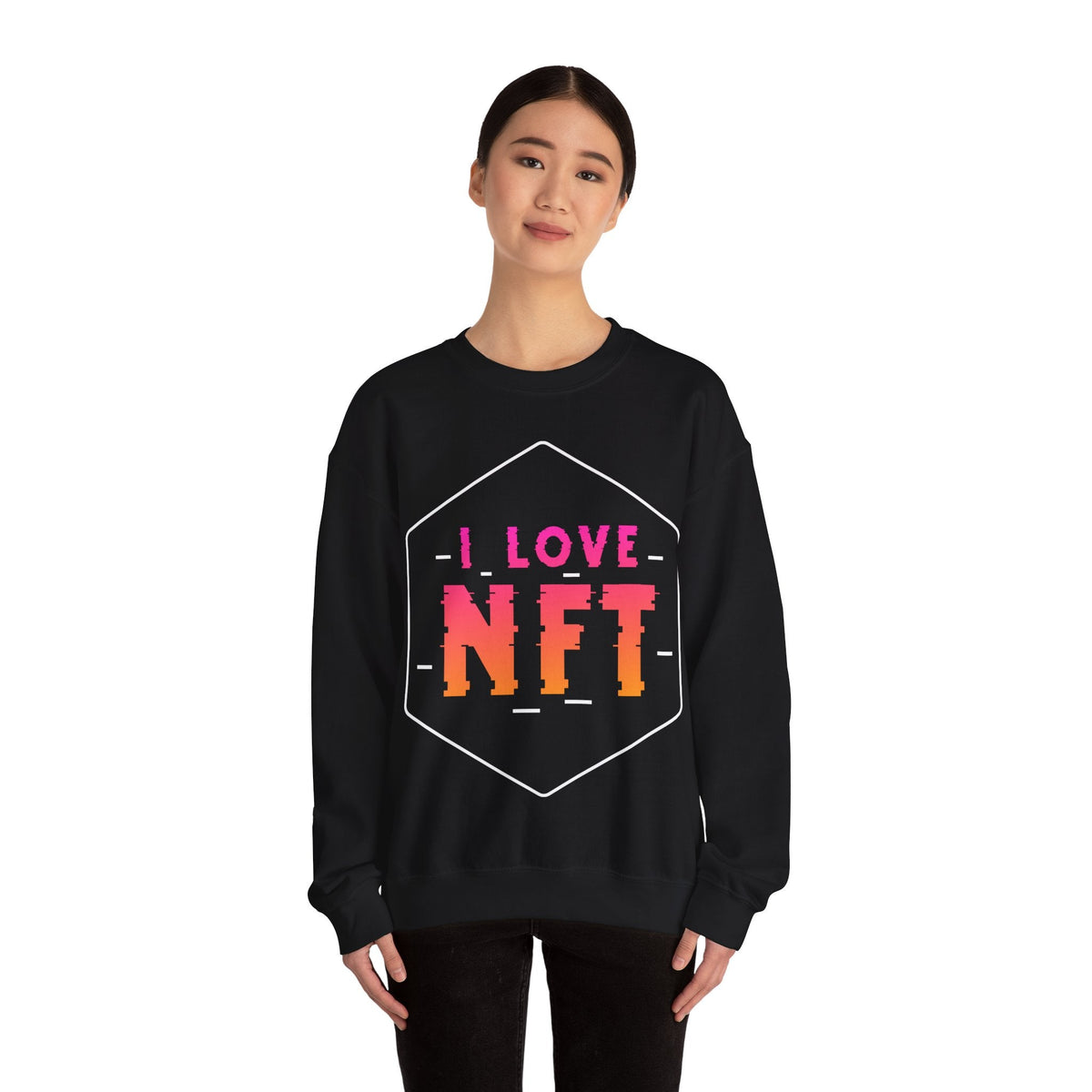 I Love NFT Crypto Crewneck Sweatshirt – Cryptocurrency Shirt for Enthusiasts, Traders, and Meme Lovers