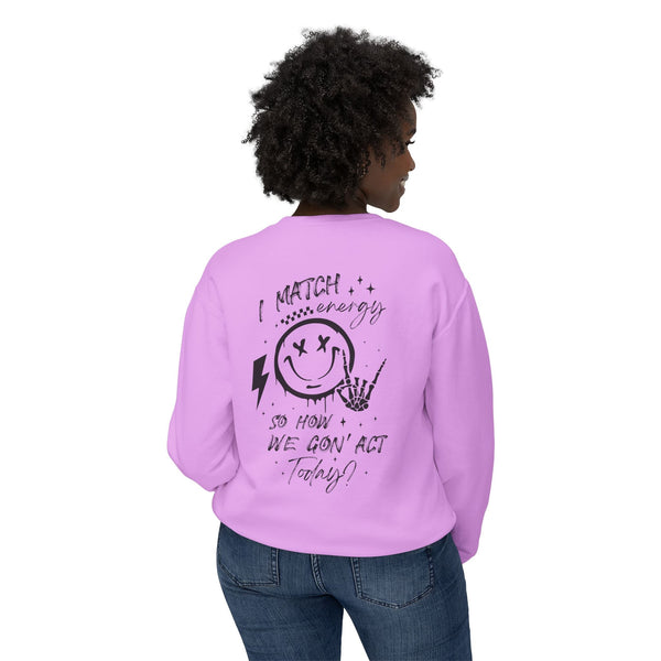 I Match Energy Sweatshirt - Cool Skeleton Hand and Smiley Graphic Pullover