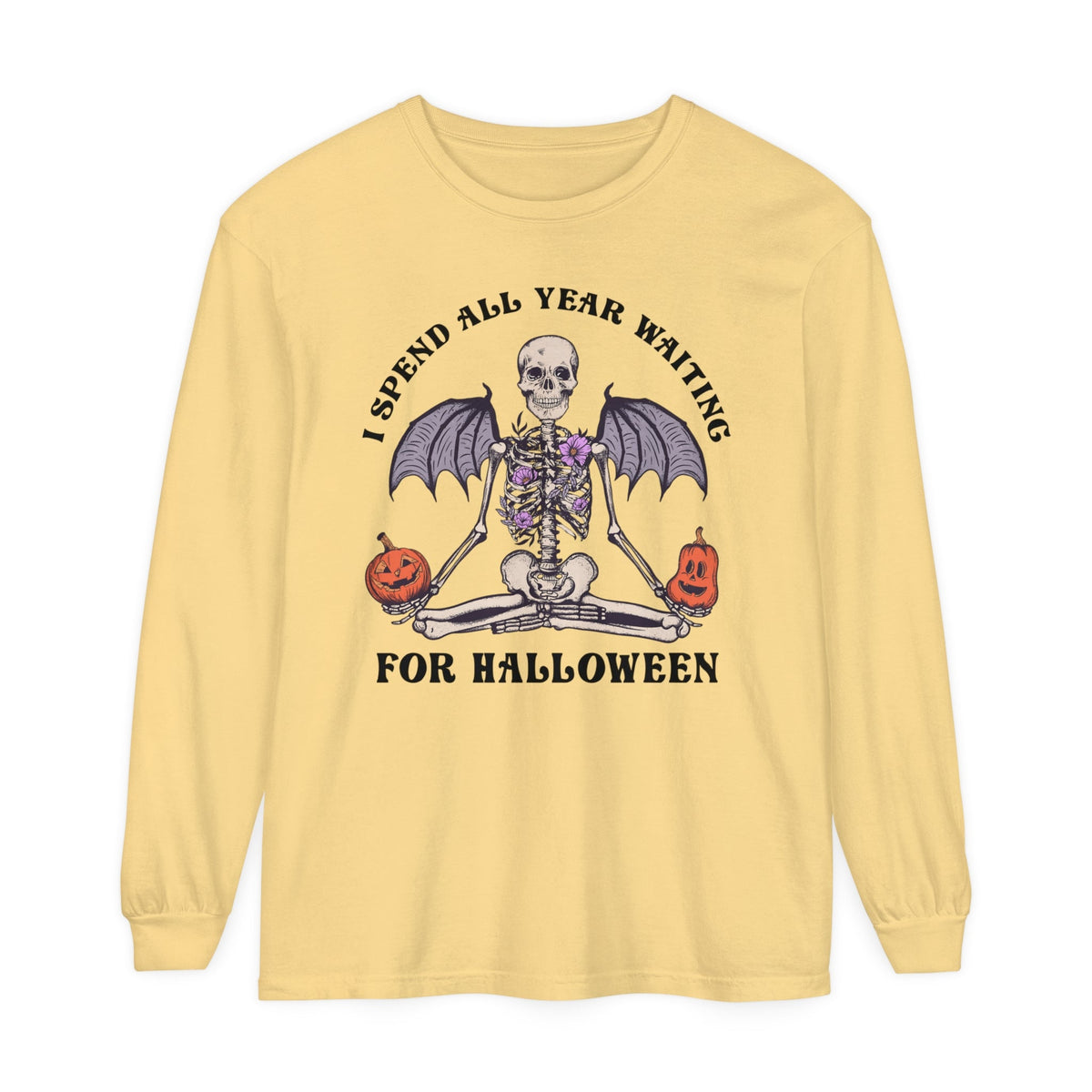 I Spend All Year Waiting For Halloween - Skeleton Meditation Long Sleeve T-Shirt