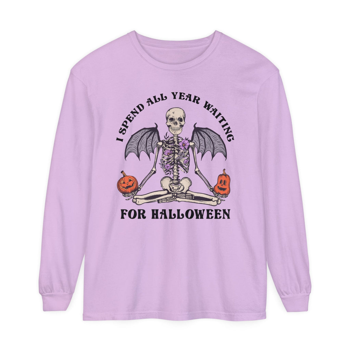 I Spend All Year Waiting For Halloween - Skeleton Meditation Long Sleeve T-Shirt