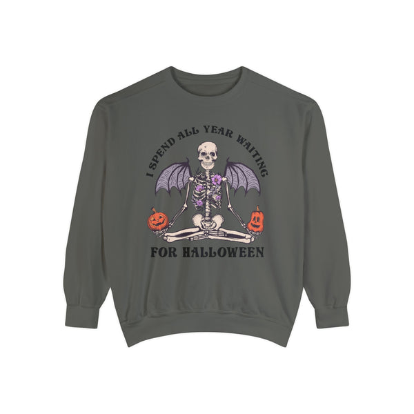 I Spend All Year Waiting For Halloween - Skeleton Meditation Sweatshirt