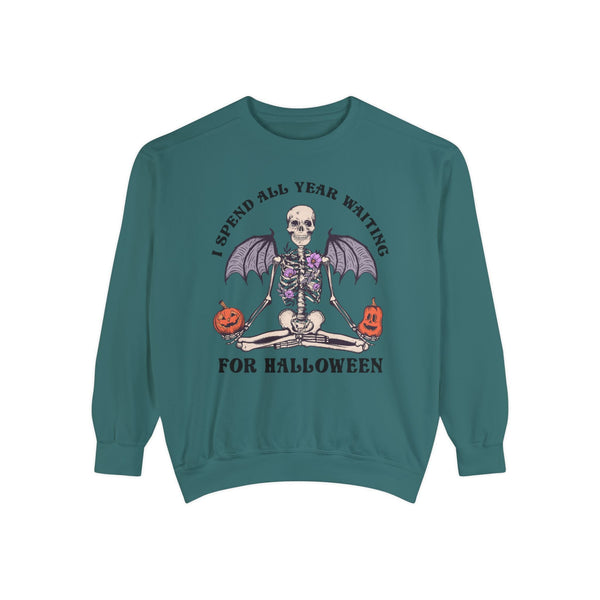 I Spend All Year Waiting For Halloween - Skeleton Meditation Sweatshirt