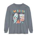 I’m Shook Nurse Halloween Long Sleeve T-Long Sleeve T-Shirt - Creepy Ghost and Medical IV Bag Tee