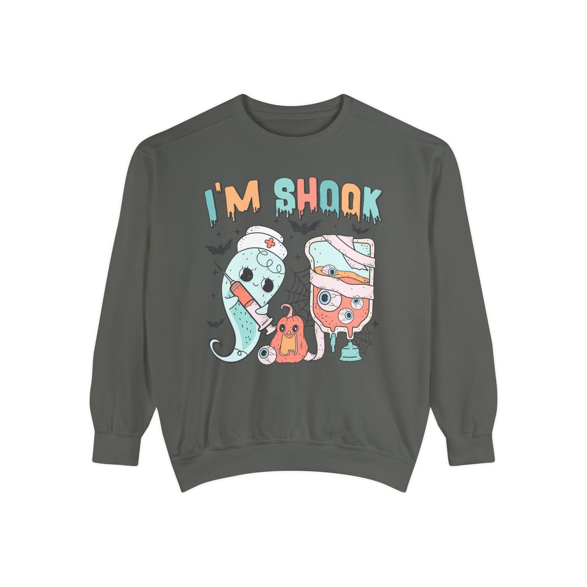 I’m Shook Nurse Halloween T-Sweatshirt - Creepy Ghost and Medical IV Bag Sweater