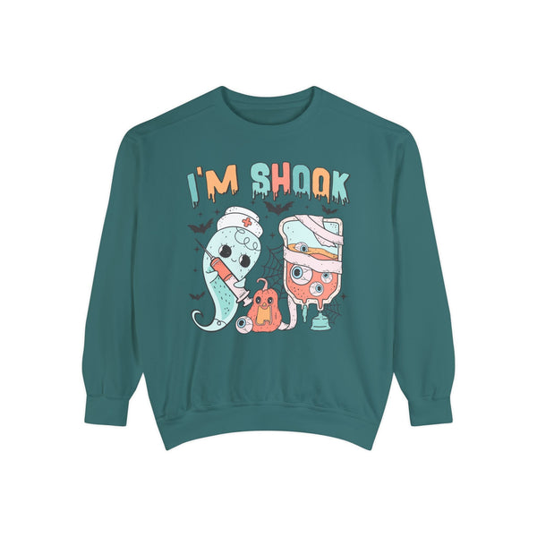 I’m Shook Nurse Halloween T-Sweatshirt - Creepy Ghost and Medical IV Bag Sweater