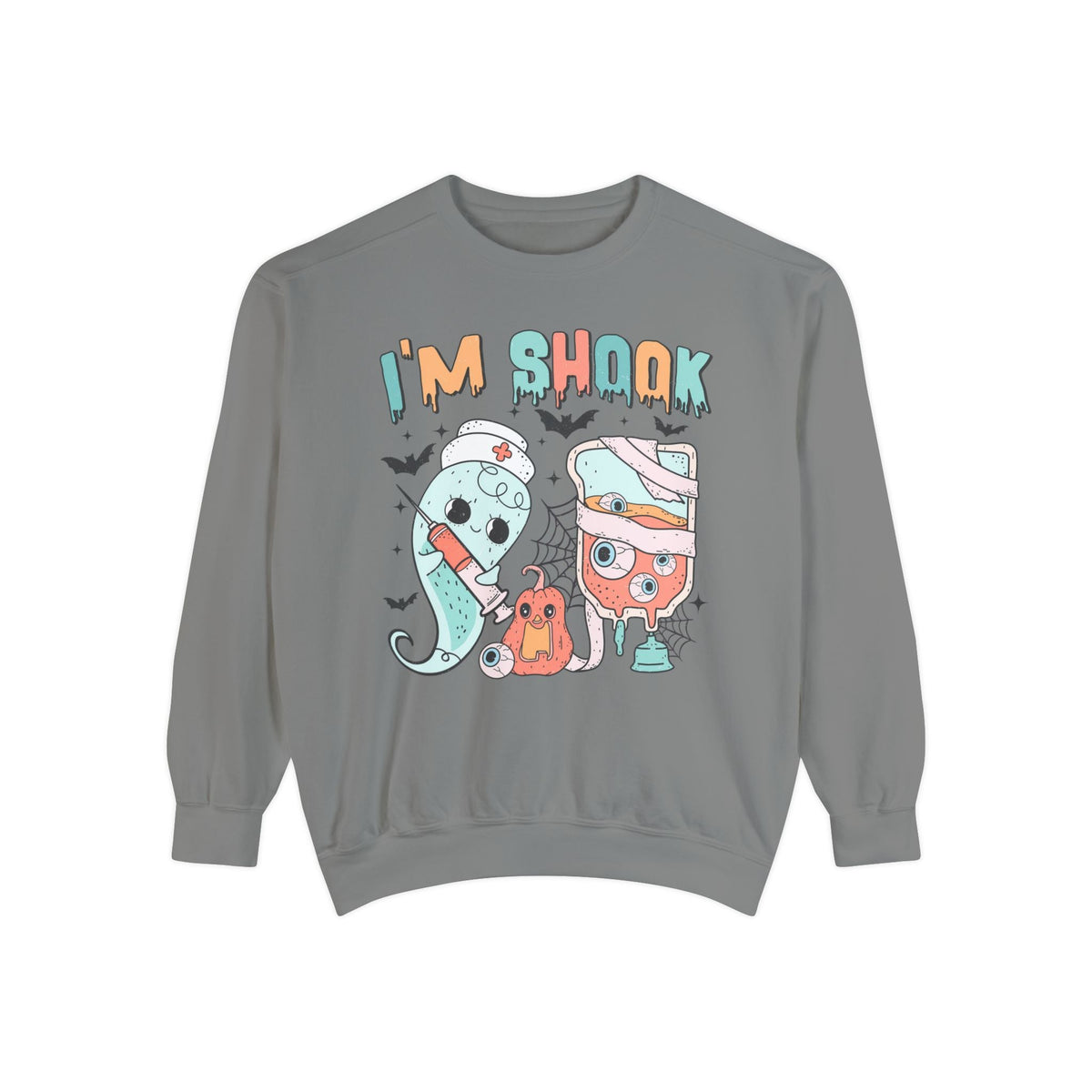 I’m Shook Nurse Halloween T-Sweatshirt - Creepy Ghost and Medical IV Bag Sweater