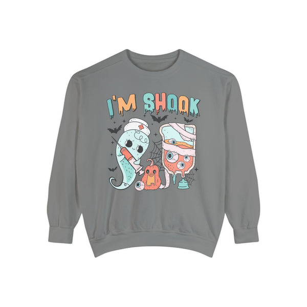 I’m Shook Nurse Halloween T-Sweatshirt - Creepy Ghost and Medical IV Bag Sweater