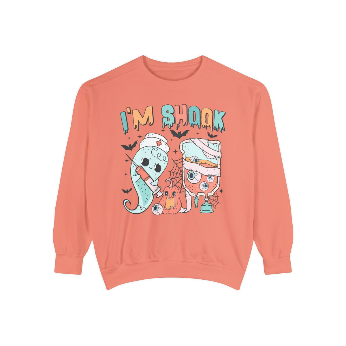 I’m Shook Nurse Halloween T-Sweatshirt - Creepy Ghost and Medical IV Bag Sweater