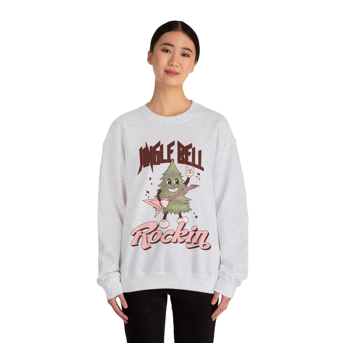 Jingle Bell Rockin' Crewneck Sweatshirt - Rock 'n' Roll Christmas Tree Christmas Sweater - Festive Fun