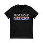 Just Hold No Cry Crypto V-Neck – Cryptocurrency Shirt for Enthusiasts, Traders, and Meme Lovers