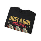 Just a Girl Who Loves Bitcoin Crypto Crewneck Sweatshirt – Cryptocurrency Shirt for Enthusiasts, Traders, and Meme Lovers