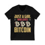 Just a Girl Who Loves Bitcoin Crypto V-Neck – Cryptocurrency Shirt for Enthusiasts, Traders, and Meme Lovers