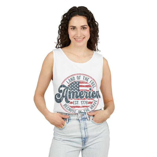 Land Of The Free Because Of The Brave Retro Unisex Garment-Dyed Tank Top