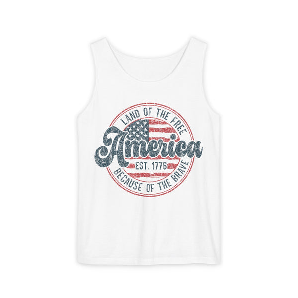 Land Of The Free Because Of The Brave Retro Unisex Garment-Dyed Tank Top