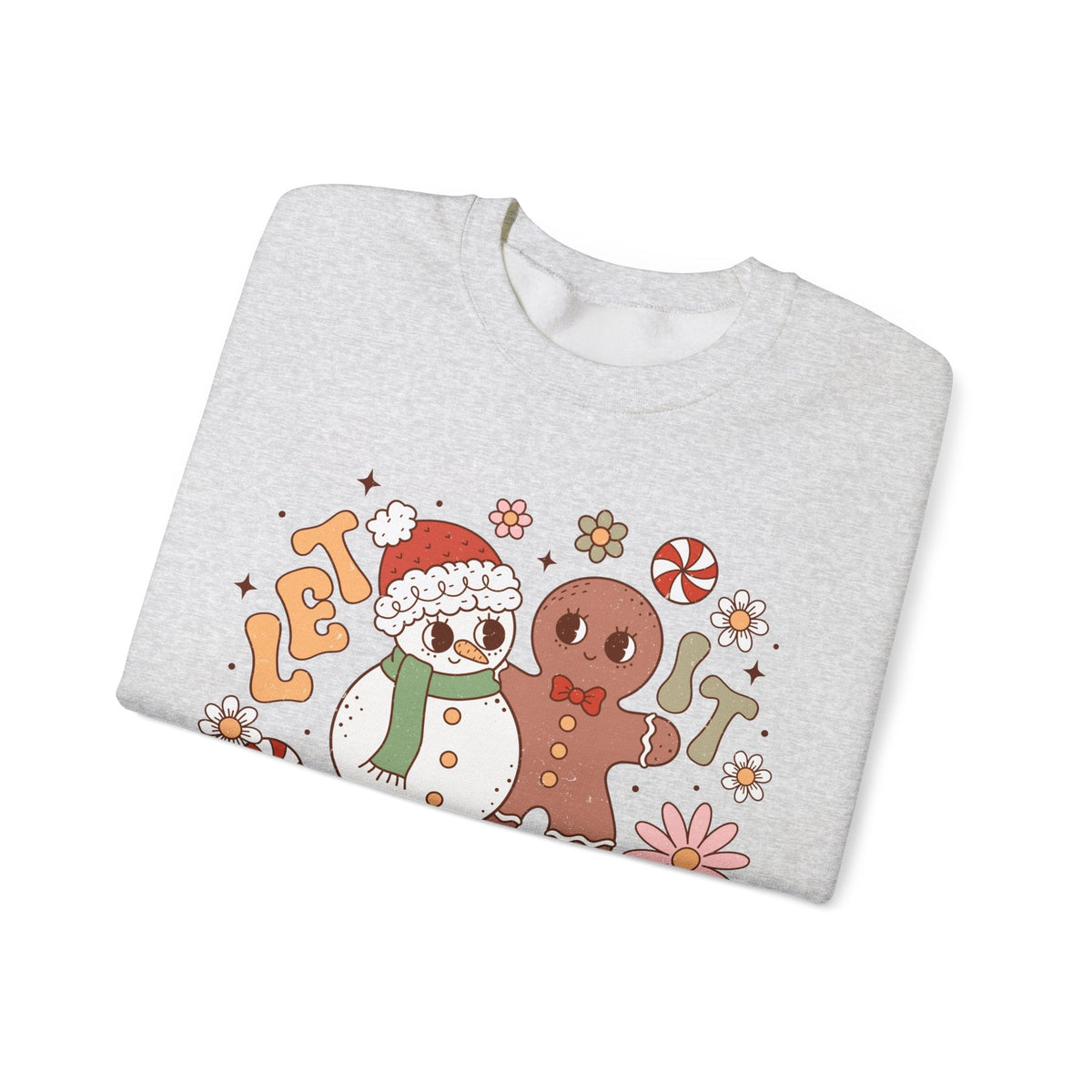 Let It Snow Crewneck Sweatshirt - Cute Snowman and Gingerbread Christmas Sweater - Winter Fun