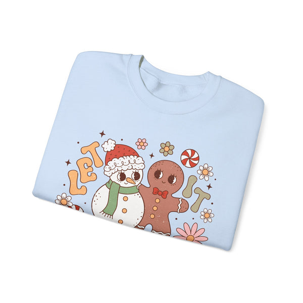 Let It Snow Crewneck Sweatshirt - Cute Snowman and Gingerbread Christmas Sweater - Winter Fun