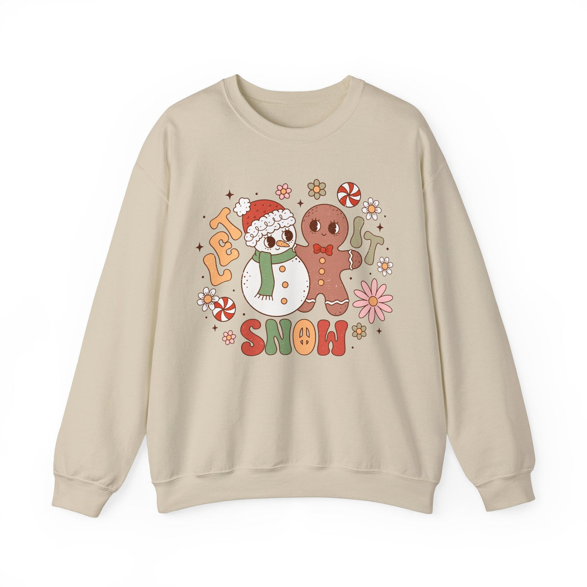 Let It Snow Crewneck Sweatshirt - Cute Snowman and Gingerbread Christmas Sweater - Winter Fun