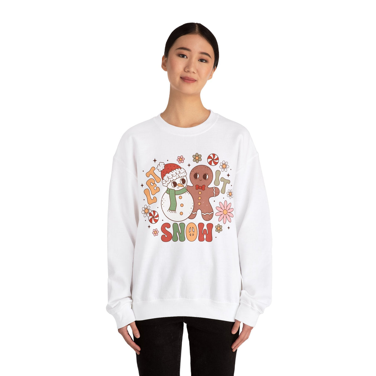 Let It Snow Crewneck Sweatshirt - Cute Snowman and Gingerbread Christmas Sweater - Winter Fun