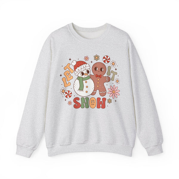 Let It Snow Crewneck Sweatshirt - Cute Snowman and Gingerbread Christmas Sweater - Winter Fun