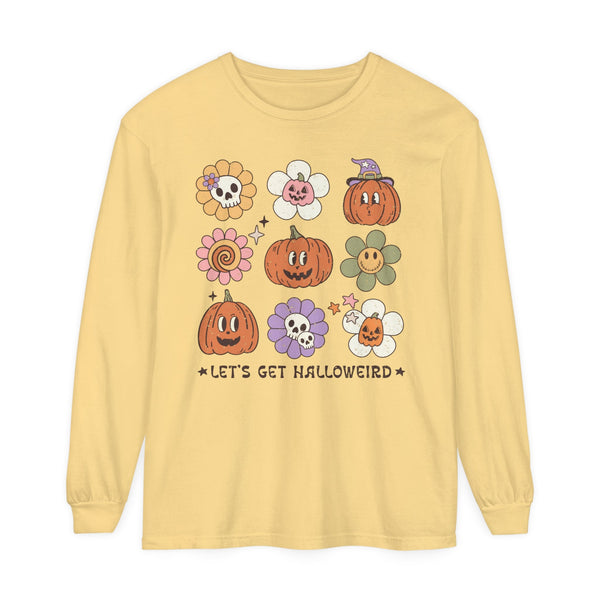 Let's Get Halloweird Halloween Long Sleeve T-Shirt - Cute Pumpkins and Flowers Graphic Tee