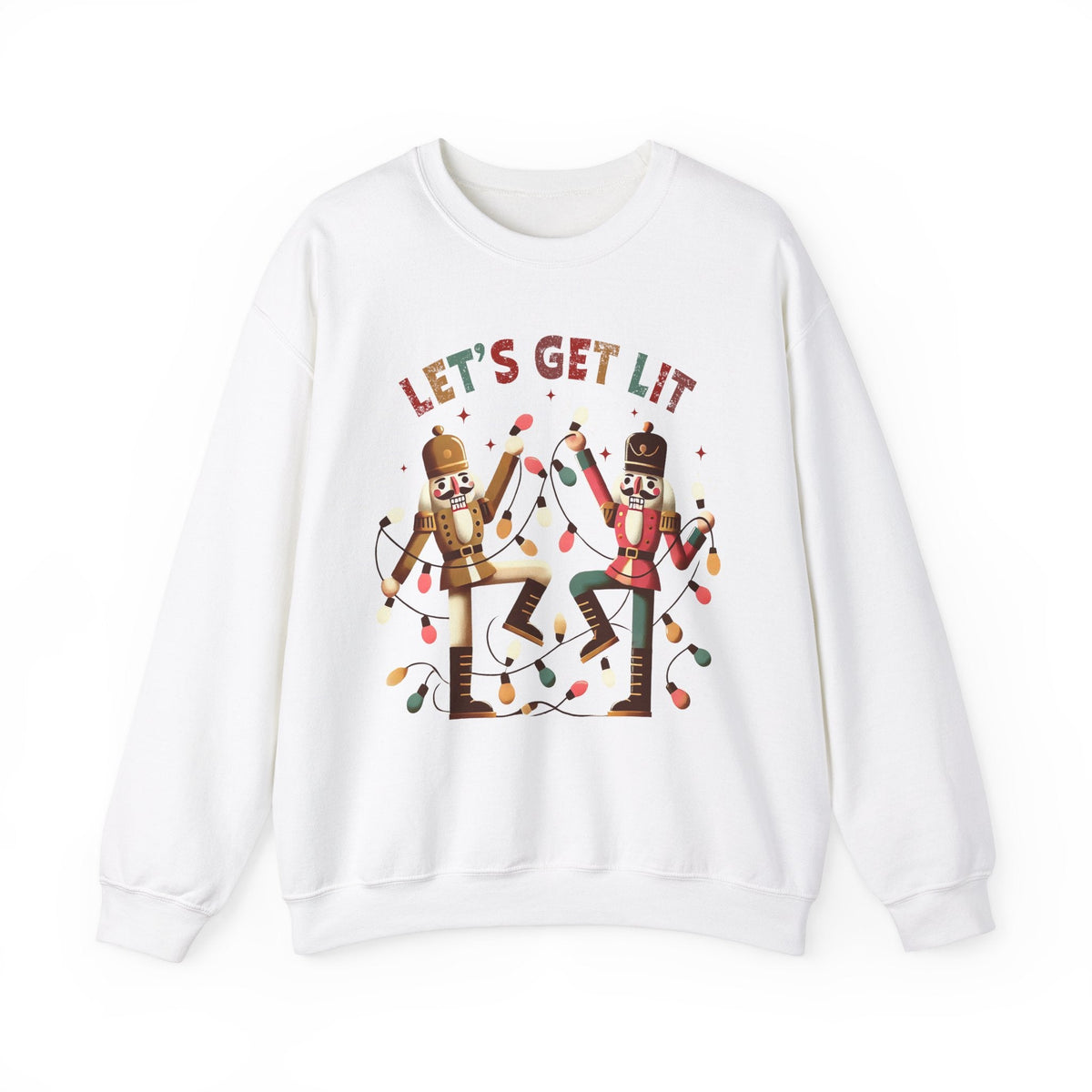 Let's Get Lit Christmas Sweatshirt – Funny Nutcracker Holiday Sweatshirt – Festive Christmas Graphic Tee – Light-Up