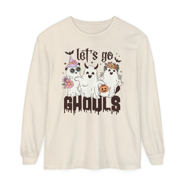 Let's Go Ghouls Halloween Long Sleeve T-Shirt - Retro Ghost Friends Graphic Tee