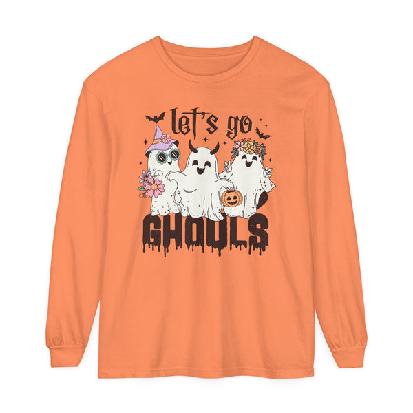 Let's Go Ghouls Halloween Long Sleeve T-Shirt - Retro Ghost Friends Graphic Tee