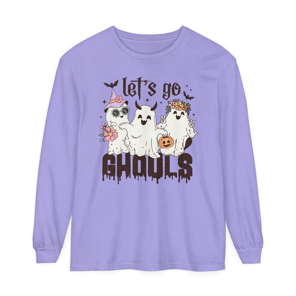 Let's Go Ghouls Halloween Long Sleeve T-Shirt - Retro Ghost Friends Graphic Tee