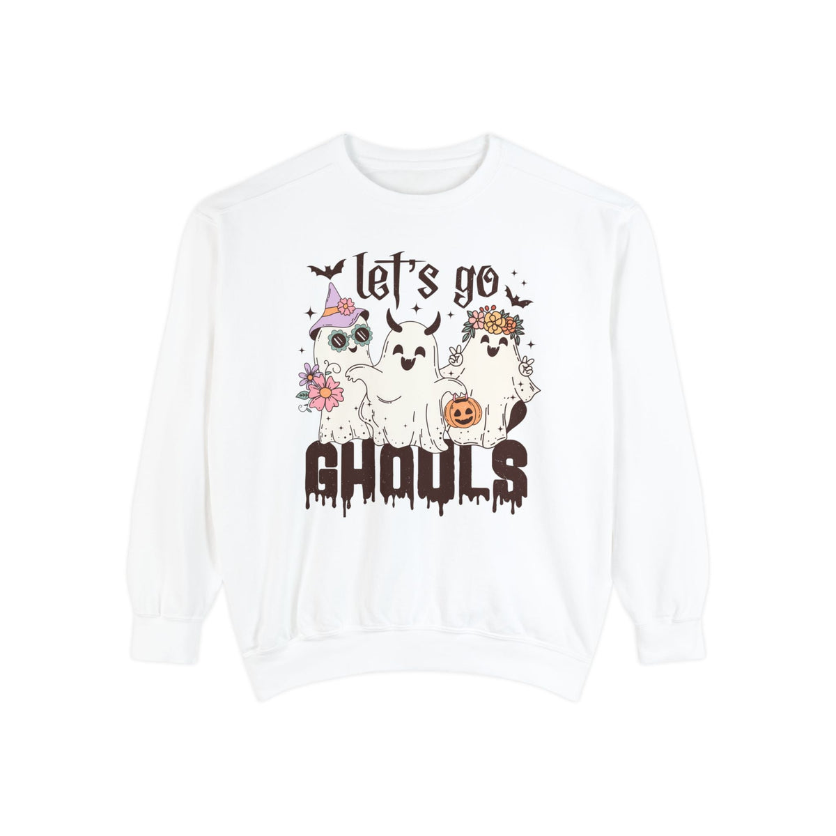 Let's Go Ghouls Halloween Sweatshirt - Retro Ghost Friends Graphic Sweater