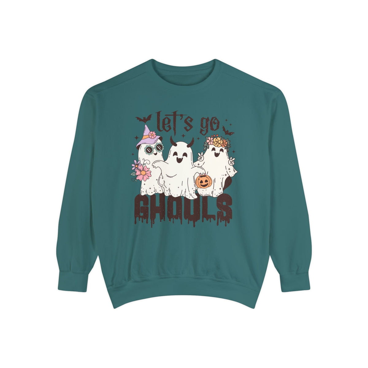 Let's Go Ghouls Halloween Sweatshirt - Retro Ghost Friends Graphic Sweater